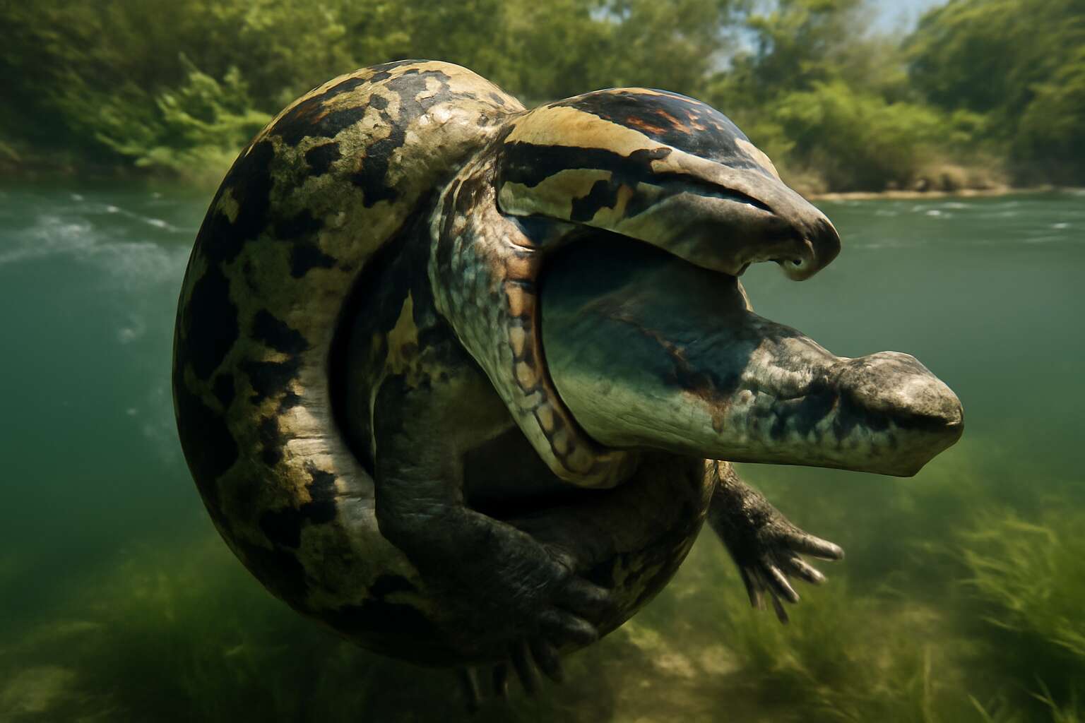 python eating crocodile
