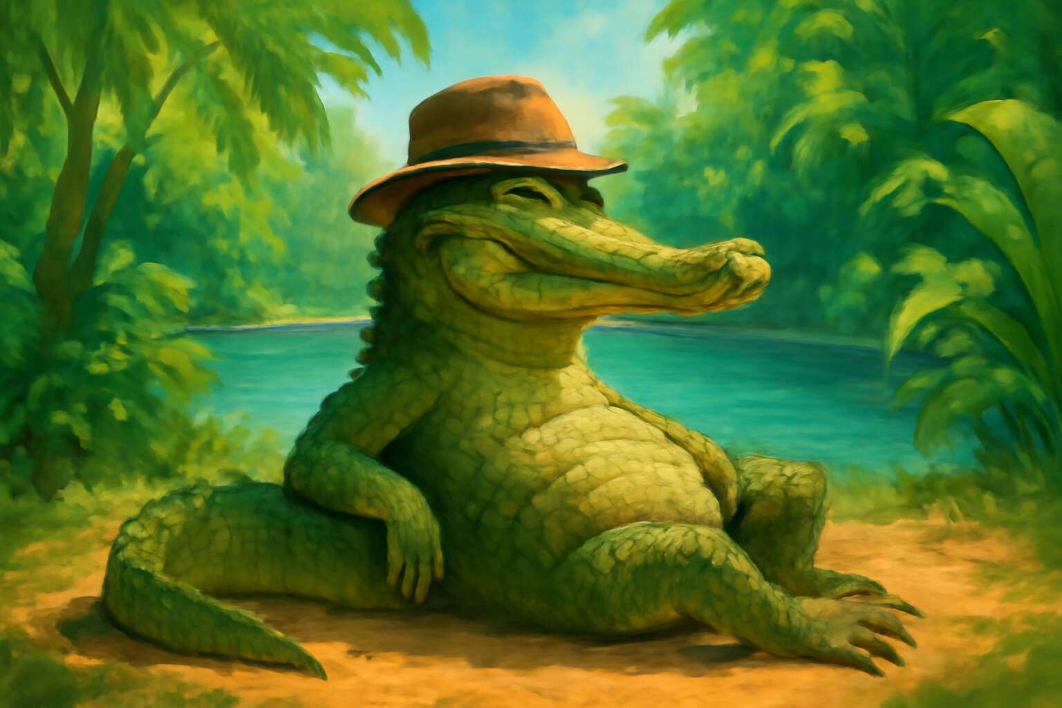 crocodile with hat